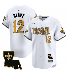 Men New Orleans Saints 12 Chris Olave White Cool Base Stitched Baseball Jersey Men New Orleans Saints 12 Chris Olave White Cool Base Stitched Baseball Jersey