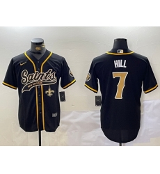 Men New Orleans Saints 7 Taysom Hill Black With Patch Cool Base Stitched Baseball Jersey 2 Men New Orleans Saints 7 Taysom Hill Black With Patch Cool Base Stitched Baseball Jersey 2