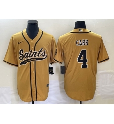 Men's New Orleans Saints #4 Derek Carr Gold With Patch Cool Base Stitched Baseball Jersey Men's New Orleans Saints #4 Derek Carr Gold With Patch Cool Base Stitched Baseball Jersey