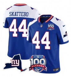 Men New York Giants 44 Cam Skattebo Royal White 2025 Draft F U S E  100th Season  26 State Patch Vapor Limited Stitched Football Jersey