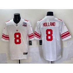 Men New York Giants 8 Jevon Holland White 2025 With 100th Season Patch Vapor Untouchable Limited Stitched Jersey