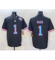 Men Tennessee Titans 1 Cameron Ward Black 2025 Draft F U S E  1997 Throwback Patch Vapor Limited Stitched Football Jersey