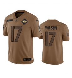 Men New York Jets 17 Garrett Wilson 2023 Brown Salute To Service Limited Stitched Football Jersey Men New York Jets 17 Garrett Wilson 2023 Brown Salute To Service Limited Stitched Football Jersey