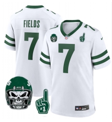 Men's Nike Justin Fields #7 White Skull New York Jets Stitched F U S E Jersey
