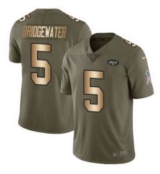 Nike Jets #5 Teddy Bridgewater Olive Gold Mens Stitched NFL Limited 2017 Salute To Service Jersey