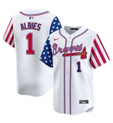Men Atlanta Braves 1 Ozzie Albies White 2024 Independence Day Vapor Limited Stitched Baseball Jersey Men Atlanta Braves 1 Ozzie Albies White 2024 Independence Day Vapor Limited Stitched Baseball Jersey