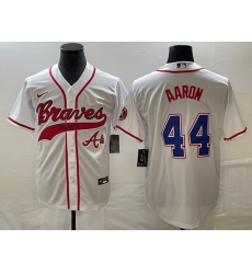 Men Atlanta Braves 44 Hank Aaron White Cool Base With Patch Stitched Baseball Jersey Men Atlanta Braves 44 Hank Aaron White Cool Base With Patch Stitched Baseball Jersey