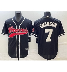 Men Atlanta Braves 7 Dansby Swanson Black Cool Base Stitched Baseball Jersey Men Atlanta Braves 7 Dansby Swanson Black Cool Base Stitched Baseball Jersey
