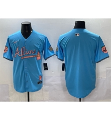 Men Atlanta Braves Blank Blue 2024 Atliens 26 Peach With Outkast Patch Vapor Limited Stitched Baseball Jersey Men Atlanta Braves Blank Blue 2024 Atliens 26 Peach With Outkast Patch Vapor Limited Stitched Baseball Jersey