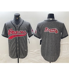 Men Atlanta Braves Gray Team Big Logo Cool Base With Patch Stitched Baseball Jersey Men Atlanta Braves Gray Team Big Logo Cool Base With Patch Stitched Baseball Jersey
