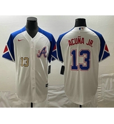 Men's Atlanta Braves #13 Ronald Acuna Jr Number White 2023 City Connect Cool Base Stitched Jersey Men's Atlanta Braves #13 Ronald Acuna Jr Number White 2023 City Connect Cool Base Stitched Jersey