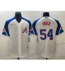 Men's Atlanta Braves #54 Max Fried White 2023 City Connect Cool Base Stitched Jersey Men's Atlanta Braves #54 Max Fried White 2023 City Connect Cool Base Stitched Jersey