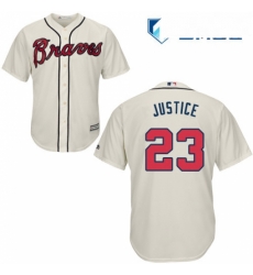Mens Majestic Atlanta Braves 23 David Justice Replica Cream Alternate 2 Cool Base MLB Jersey Mens Majestic Atlanta Braves 23 David Justice Replica Cream Alternate 2 Cool Base MLB Jersey