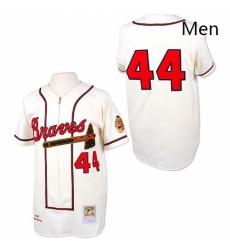 Mens Mitchell and Ness Atlanta Braves 44 Hank Aaron Authentic White Throwback MLB Jersey Mens Mitchell and Ness Atlanta Braves 44 Hank Aaron Authentic White Throwback MLB Jersey