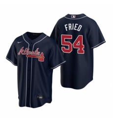 Mens Nike Atlanta Braves 54 Max Fried Navy Alternate Stitched Baseball Jersey Mens Nike Atlanta Braves 54 Max Fried Navy Alternate Stitched Baseball Jersey
