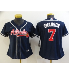 Women Navy Atlanta Braves 7 Dansby Swanson Cool Base MLB Stitched Jersey Women Navy Atlanta Braves 7 Dansby Swanson Cool Base MLB Stitched Jersey