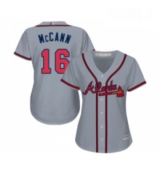 Womens Atlanta Braves 16 Brian McCann Replica Grey Road Cool Base Baseball Jersey Womens Atlanta Braves 16 Brian McCann Replica Grey Road Cool Base Baseball Jersey