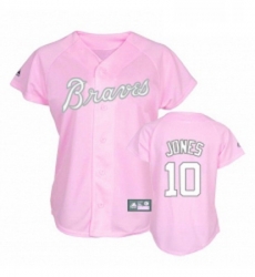 Womens Majestic Atlanta Braves 10 Chipper Jones Replica Pink MLB Jersey Womens Majestic Atlanta Braves 10 Chipper Jones Replica Pink MLB Jersey