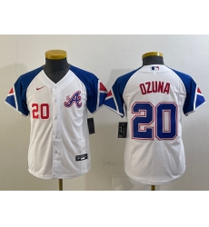 Youth Atlanta Braves 20 Marcell Ozuna White 2023 City Connect Stitched Baseball Jersey 2 Youth Atlanta Braves 20 Marcell Ozuna White 2023 City Connect Stitched Baseball Jersey 2
