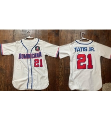 Men Dominican 21 Tatis White Stitched Baseball Jersey Men Dominican 21 Tatis White Stitched Baseball Jersey
