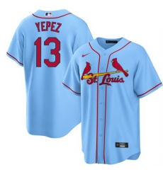 Men St Louis Cardinals 13 Juan Yepez Blue Cool Base Stitched Jersey Men St Louis Cardinals 13 Juan Yepez Blue Cool Base Stitched Jersey
