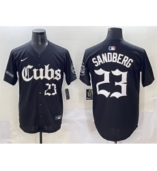 Men Chicago Cubs 23 Ryne Sandberg Black  27Gothic North Side Edition 27 Vapor Premier Limited Stitched Baseball Jersey