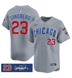 Men Chicago Cubs 23 Ryne Sandberg Gray  27Ryne Sandberg Tribute 27 Vapor Limited V3 Stitched Baseball Jersey