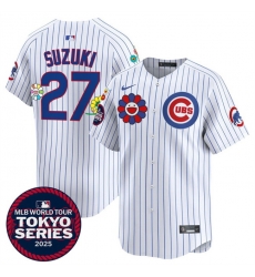Men Chicago Cubs 27 Seiya Suzuki White 2025 Tokyo Series Limited Stitched Baseball Jersey