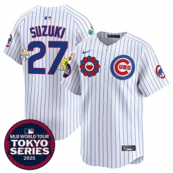 Men Chicago Cubs 27 Seiya Suzuki White 2025 Tokyo Series Limited Stitched Baseball Jersey