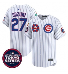 Men Chicago Cubs 27 Seiya Suzuki White 2025 Tokyo Series Limited Stitched Baseball Jersey