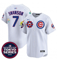 Men Chicago Cubs 7 Dansby Swanson White 2025 Tokyo Series Limited Stitched Baseball Jersey Men Chicago Cubs 7 Dansby Swanson White 2025 Tokyo Series Limited Stitched Baseball Jersey