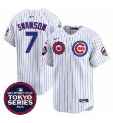 Men Chicago Cubs 7 Dansby Swanson White 2025 Tokyo Series Limited Stitched Baseball Jersey