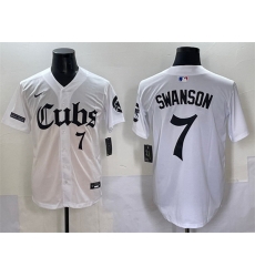 Men Chicago Cubs 7 Dansby Swanson White 27Gothic North Side Edition 27 Vapor Premier Limited Stitched Baseball Jersey Men Chicago Cubs 7 Dansby Swanson White 27Gothic North Side Edition 27 Vapor Premier Limited Stitched Baseball Jersey