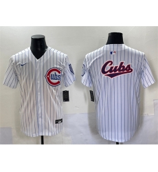 Men Chicago Cubs Team Big Logo White Pinstripe 2nd Alternate Limited Stitched Baseball Jersey Men Chicago Cubs Team Big Logo White Pinstripe 2nd Alternate Limited Stitched Baseball Jersey