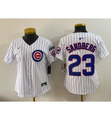 Women Chicago Cubs 23 Ryne Sandberg White Pinstripe Ryne Sandberg Tribute Vapor Limited V3 Stitched Baseball Jersey