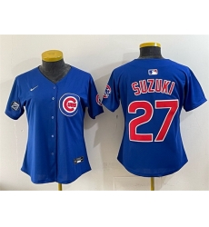 Women Chicago Cubs 27 Seiya Suzuki Royal Ryne Sandberg Tribute Vapor Limited V2 Stitched Baseball Jersey