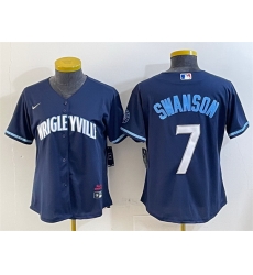 Women Chicago Cubs 7 Dansby Swanson Navy City Connect Stitched Jersey