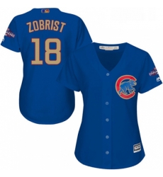 Womens Majestic Chicago Cubs 18 Ben Zobrist Authentic Royal Blue 2017 Gold Champion MLB Jersey