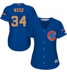 Womens Majestic Chicago Cubs 34 Kerry Wood Authentic Royal Blue 2017 Gold Champion MLB Jersey Womens Majestic Chicago Cubs 34 Kerry Wood Authentic Royal Blue 2017 Gold Champion MLB Jersey
