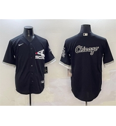 Men Chicago White Sox Black Team Big Logo Cool Base Stitched Jersey 2