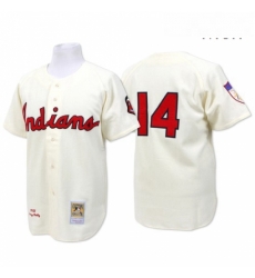 Mens Mitchell and Ness Cleveland Indians 14 Larry Doby Authentic Cream Throwback MLB Jersey Mens Mitchell and Ness Cleveland Indians 14 Larry Doby Authentic Cream Throwback MLB Jersey