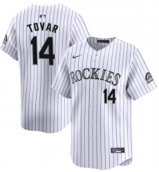 Men Colorado Rockies 14 Ezequiel Tovar White Home Limited Stitched Baseball Jersey Men Colorado Rockies 14 Ezequiel Tovar White Home Limited Stitched Baseball Jersey