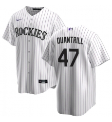 Men Colorado Rockies 47 Cal Quantrill White Cool Base Stitched Baseball Jersey Men Colorado Rockies 47 Cal Quantrill White Cool Base Stitched Baseball Jersey