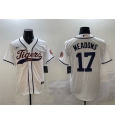 Men Detroit Tigers 17 Parker Meadows White With Patch Cool Base Stitched Baseball Jersey