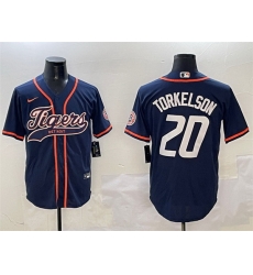 Men Detroit Tigers 20 Spencer Torkelson Navy With Patch Cool Base Stitched Baseball Jersey Men Detroit Tigers 20 Spencer Torkelson Navy With Patch Cool Base Stitched Baseball Jersey