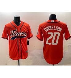 Men Detroit Tigers 20 Spencer Torkelson Orange With Patch Cool Base Stitched Baseball Jersey