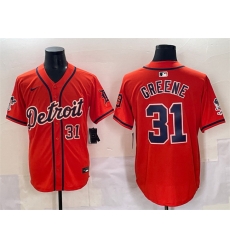 Men Detroit Tigers 31 Riley Greene Orange With Patch Vapor Premier Limited Stitched Baseball Jersey