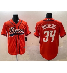Men Detroit Tigers 34 Jake Rogers Orange With Patch Cool Base Stitched Baseball Jersey Men Detroit Tigers 34 Jake Rogers Orange With Patch Cool Base Stitched Baseball Jersey