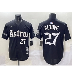 Men Houston Astros 27 Jose Altuve Black Gothic  27Houston Born Barrio Raised 27 Limited Stitched Baseball Jersey