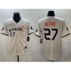 Men Houston Astros 27 Jose Altuve Cream 2025 City Connect With Texas Patch Limited Stitched Baseball Jersey